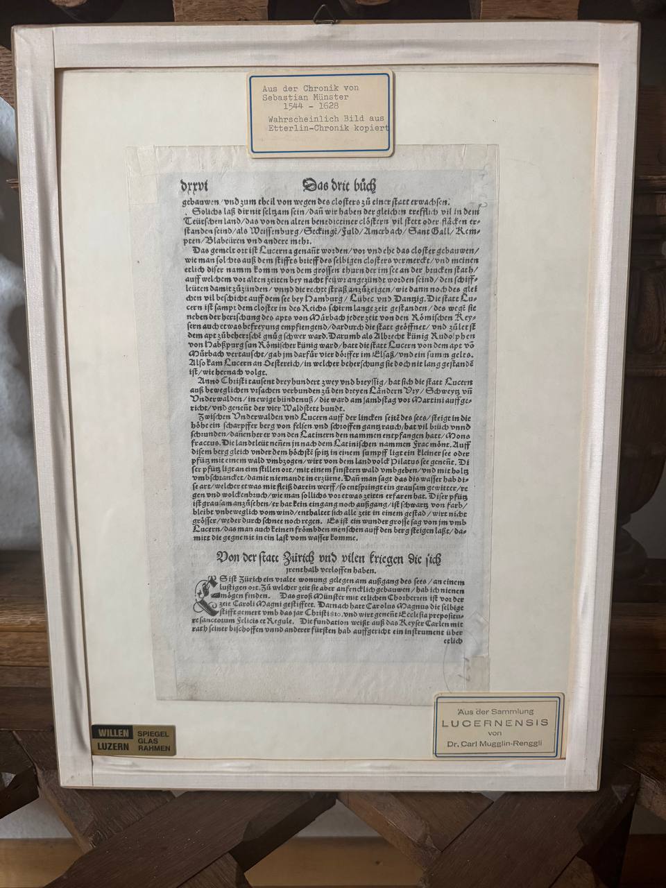 Luzern Stadtansicht – Original-Holzschnitt aus Sebastian Münsters Cosmographia, 16. Jahrhundert — Vorderseite