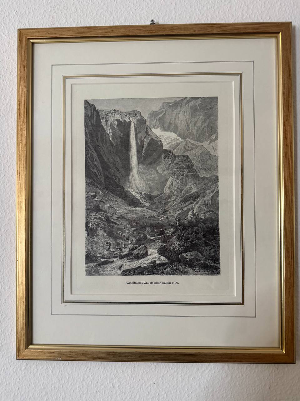 Faulenbachfall im Erstfelder Thal – Originaler Holzschnitt nach X. J. A. Closs, gestochen von Meyer