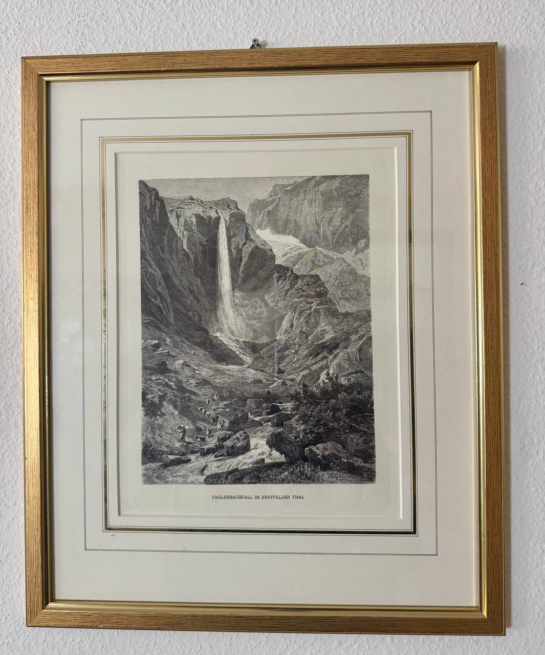 Faulenbachfall im Erstfelder Thal – Originaler Holzschnitt nach X. J. A. Closs, gestochen von Meyer — Vorderseite