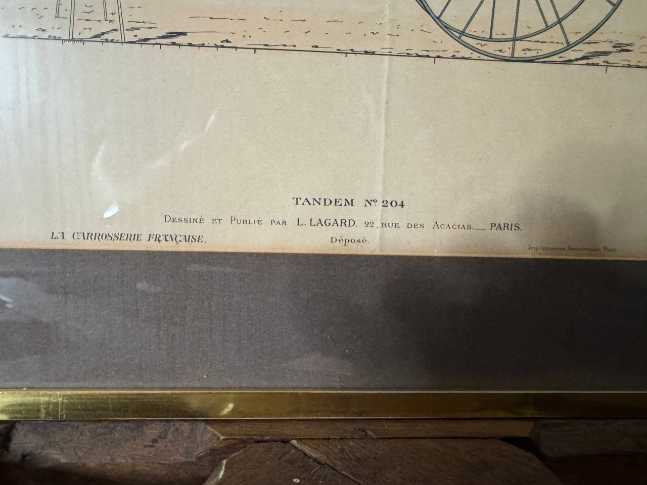 Tandem No. 204 – Französische Kutschenzeichnung aus «La Carrosserie Française», L. Lagard, Paris — Inschrift
