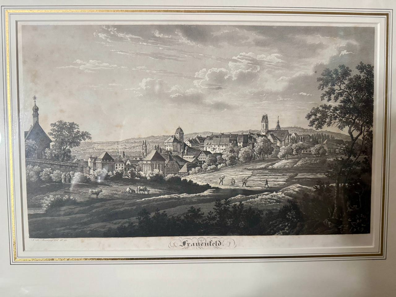 Frauenfeld – Historische Stadtvedute des Thurgauer Kantonshauptorts, Stahlstich 19. Jahrhundert — Vorderseite