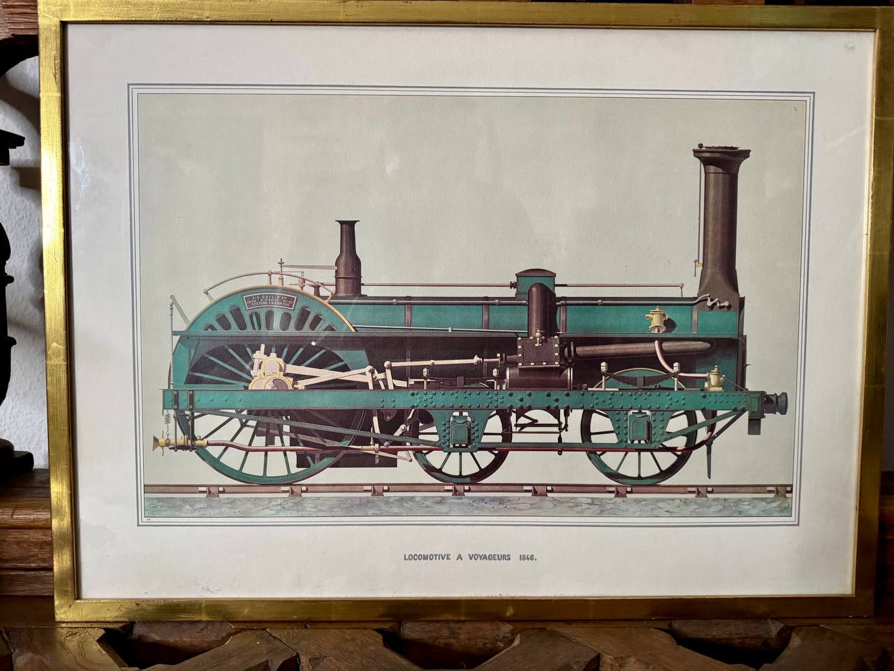 Locomotive à Voyageurs 1846 – Dampflokomotive Typ Crampton, J.F. Cail & Cie Paris – Chromolithographie nach Musée National de Compiègne — Vorderseite
