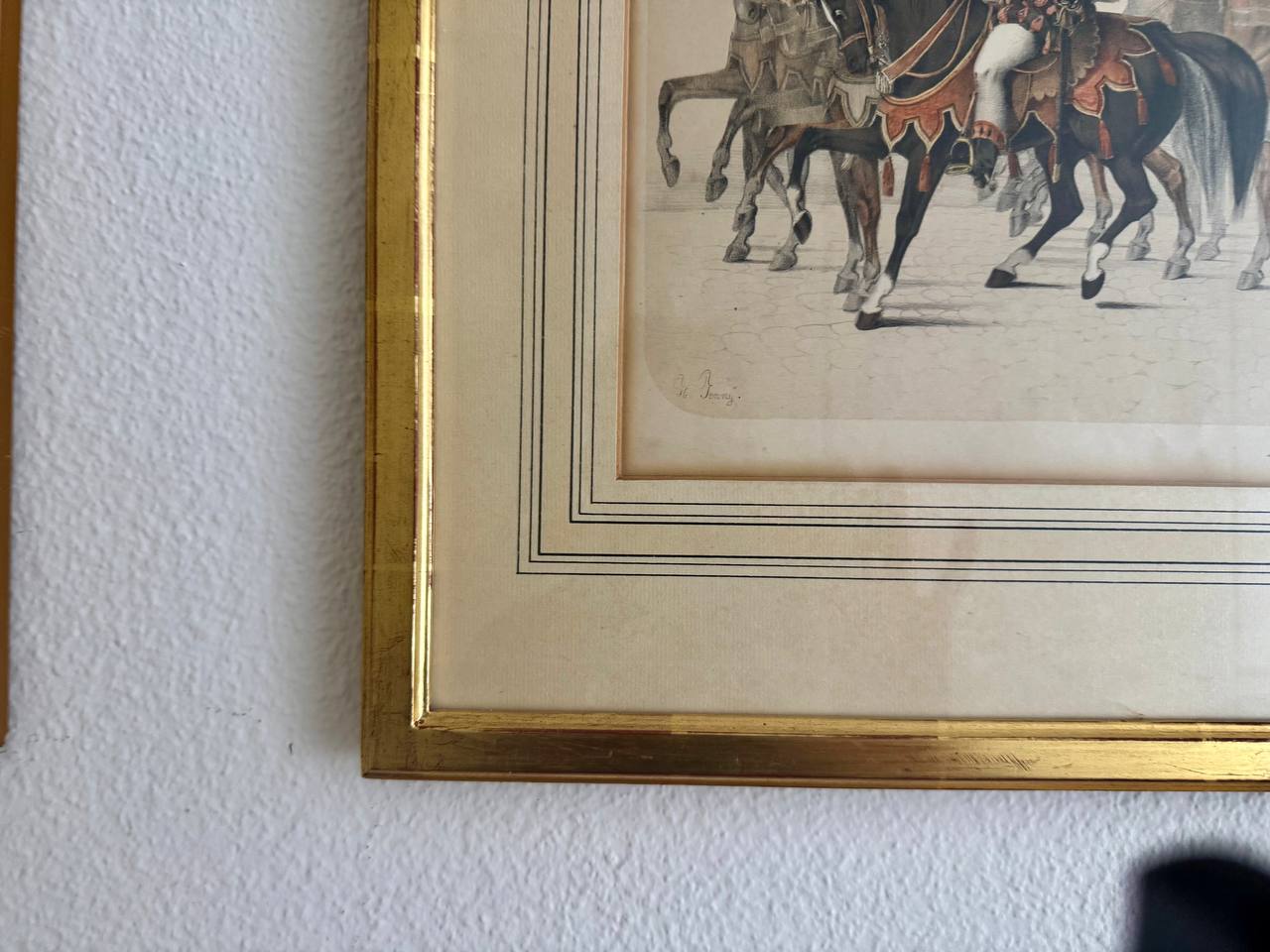 Aemterpannerträger – Historischer Reiterumzug mit Schweizer Kantonswappen, kolorierte Lithographie — Signatur