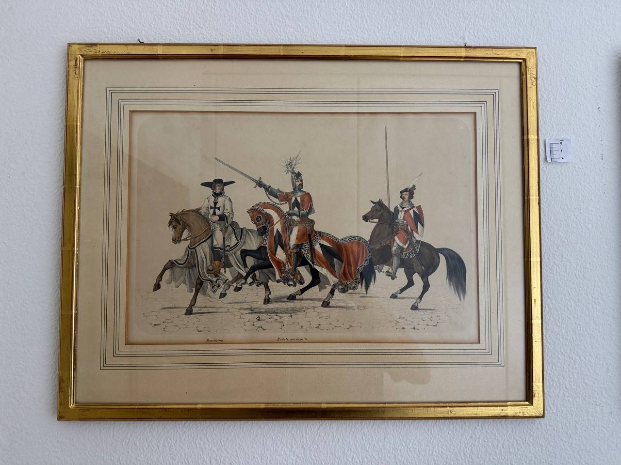 Rudolf von Erlach and Baselwind – Swiss Knights on Horseback, Hand-Coloured Lithograph