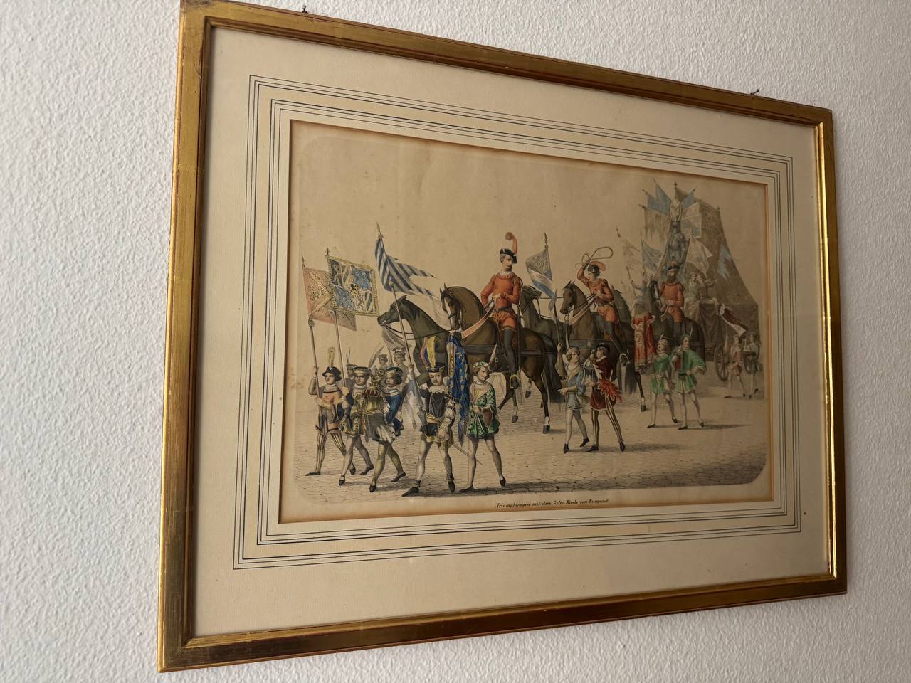 ブルゴーニュ公シャルルのテントを伴う凱旋行列 – 手彩色鋼版画、19世紀 — Kontext