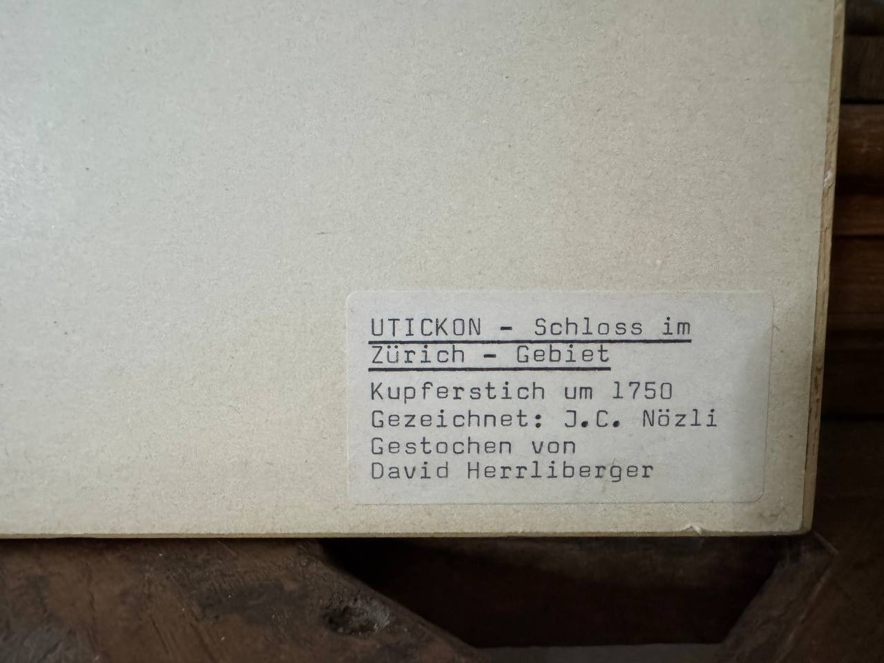 Utickon – Schloss im Zürich Gebiet, Kupferstich von David Herrliberger nach J.C. Nözli, um 1750 — sticker