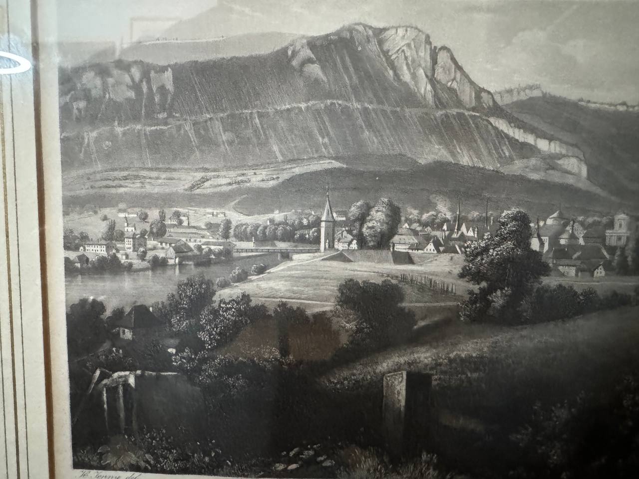 Solothurn / Soleure – Panoramic Steel Engraving with Weissenstein Cliffs, 19th Century — Vorderseite
