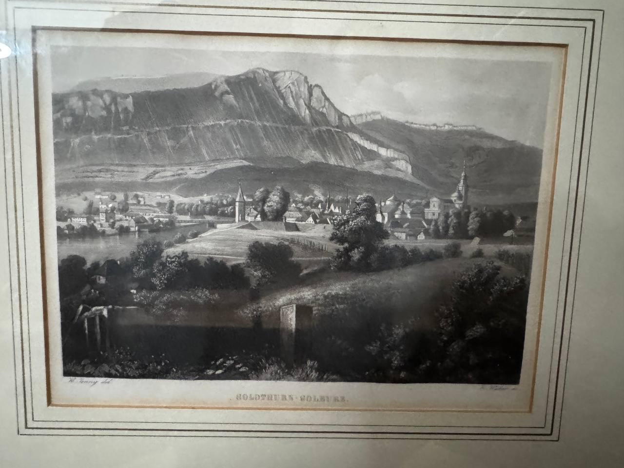 Solothurn / Soleure – Panoramic Steel Engraving with Weissenstein Cliffs, 19th Century — Inschrift