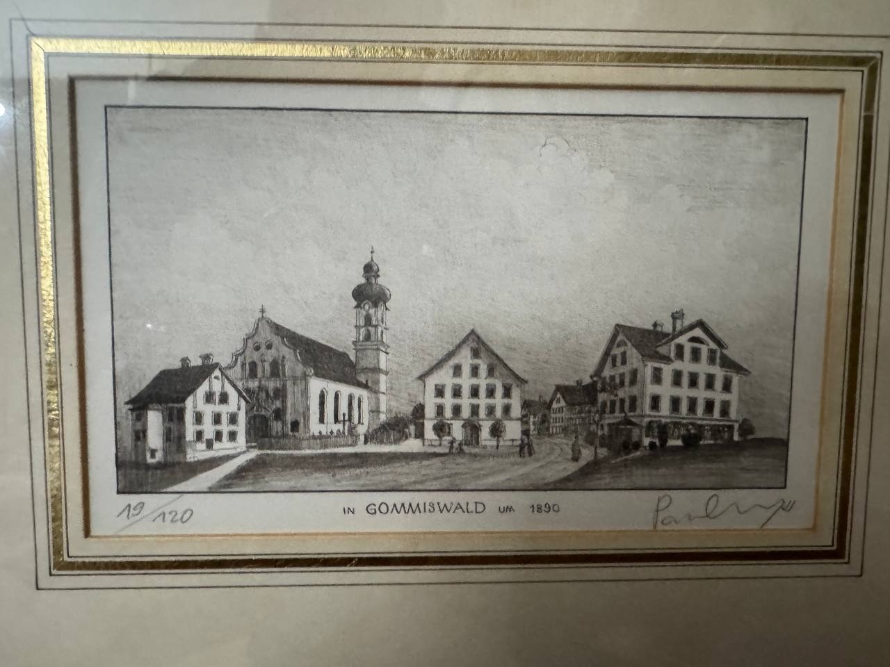 Village View of Gommiswald circa 1890 – Signed Lithograph by Paul Wyss, No. 19/120