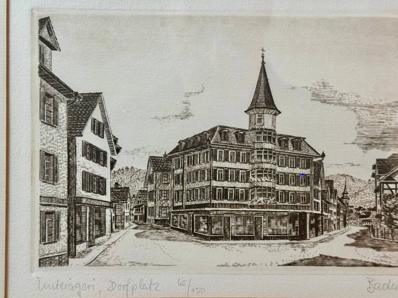 Unterägeri, Dorfplatz – Originalkupferstich Nr. 65/150, Werner Bader (1983) — Vorderseite