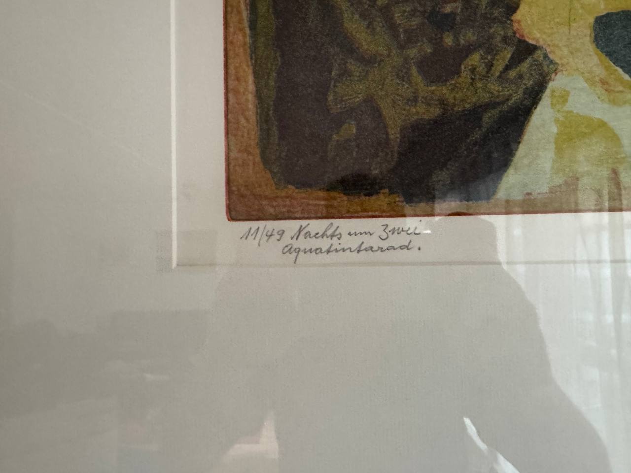 Nachts um Zwei (Two in the Morning) – Original Color Aquatint by Fridolin Thoma, No. 11/49 — Inschrift