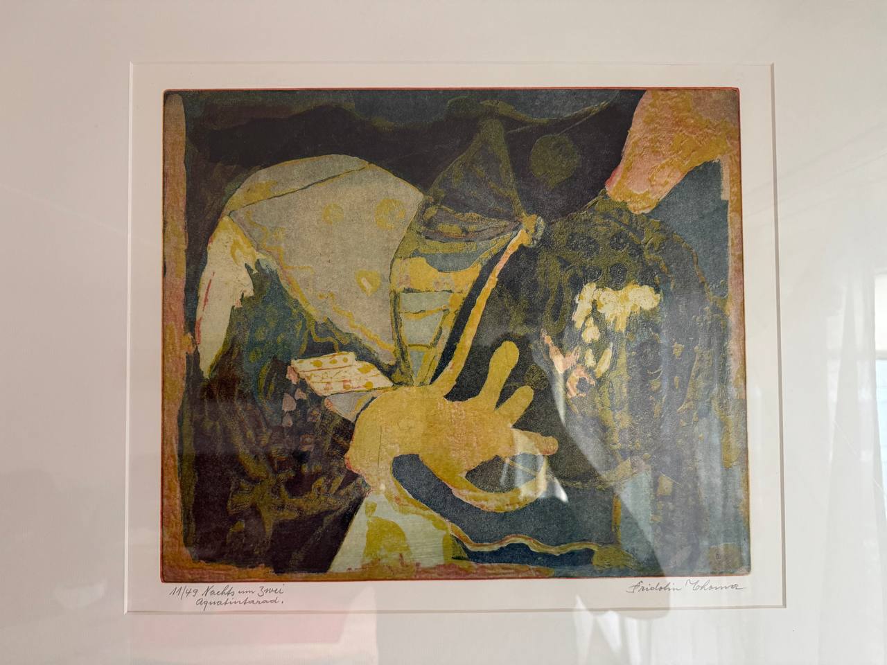 Nachts um Zwei (Two in the Morning) – Original Color Aquatint by Fridolin Thoma, No. 11/49 — Vorderseite