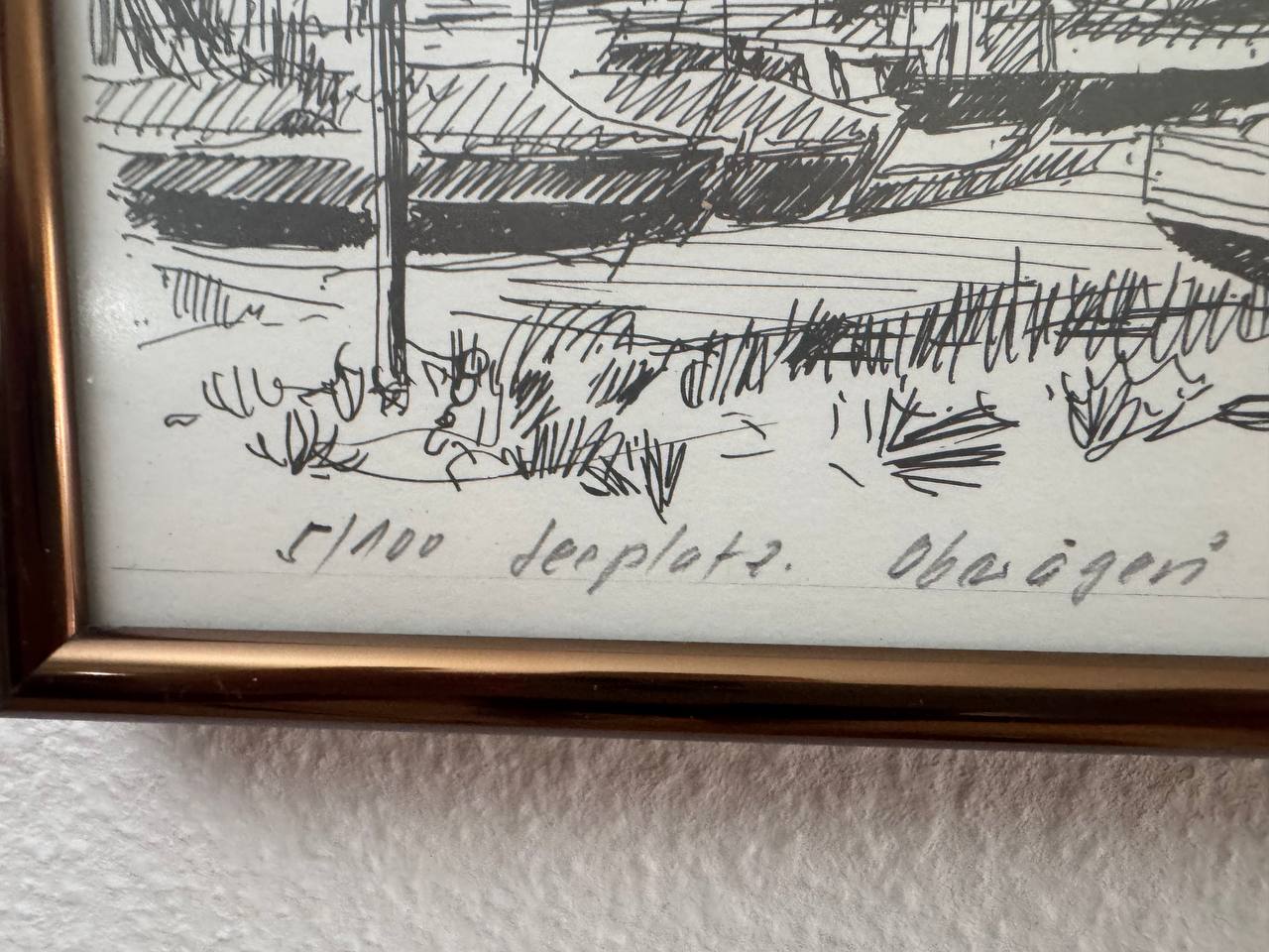Seeplatz Oberägeri – Tuschezeichnung, nummerierte Auflage 5/100, 1993 — Inschrift
