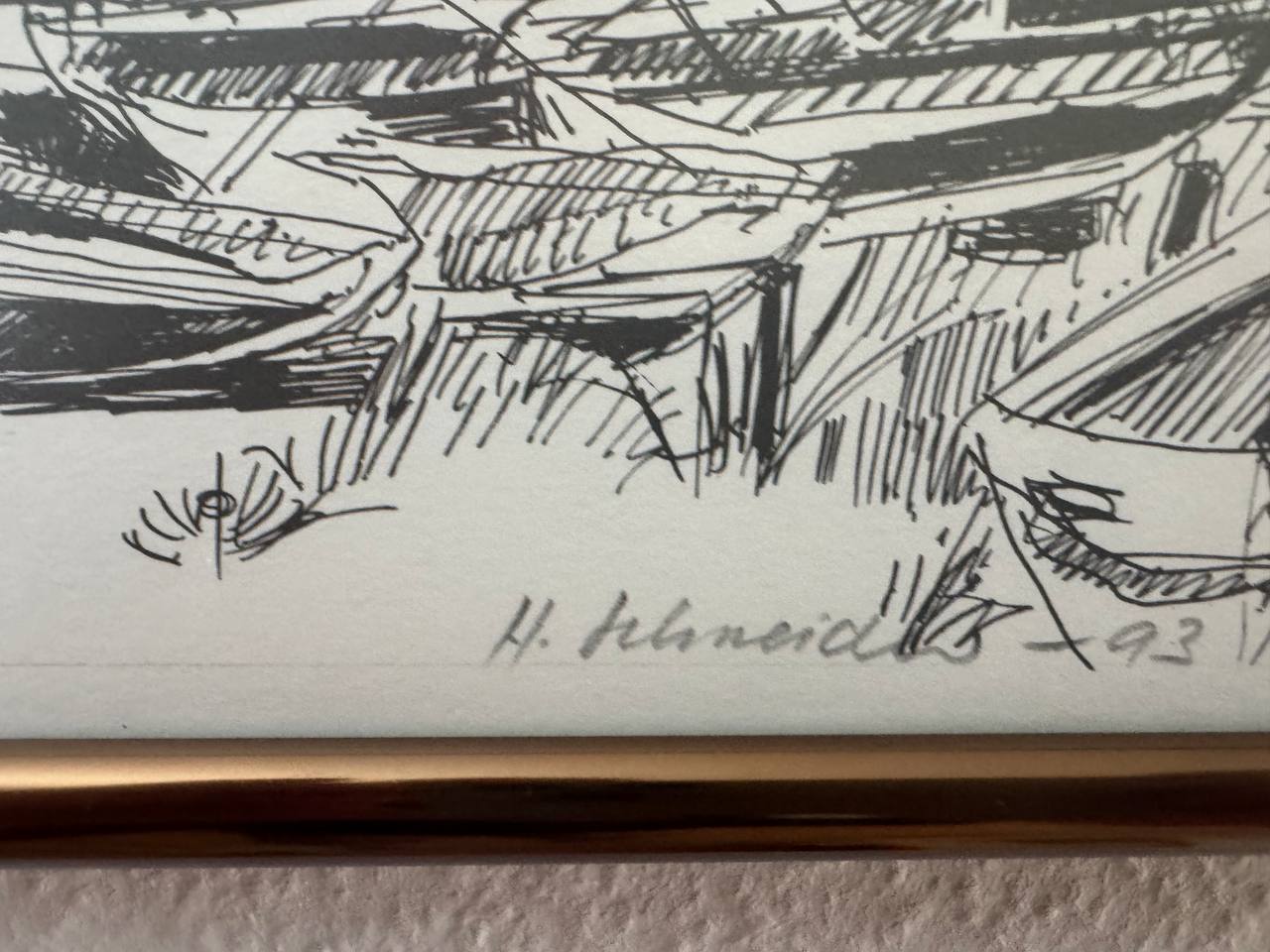 Seeplatz Oberägeri – Tuschezeichnung, nummerierte Auflage 5/100, 1993 — Signatur