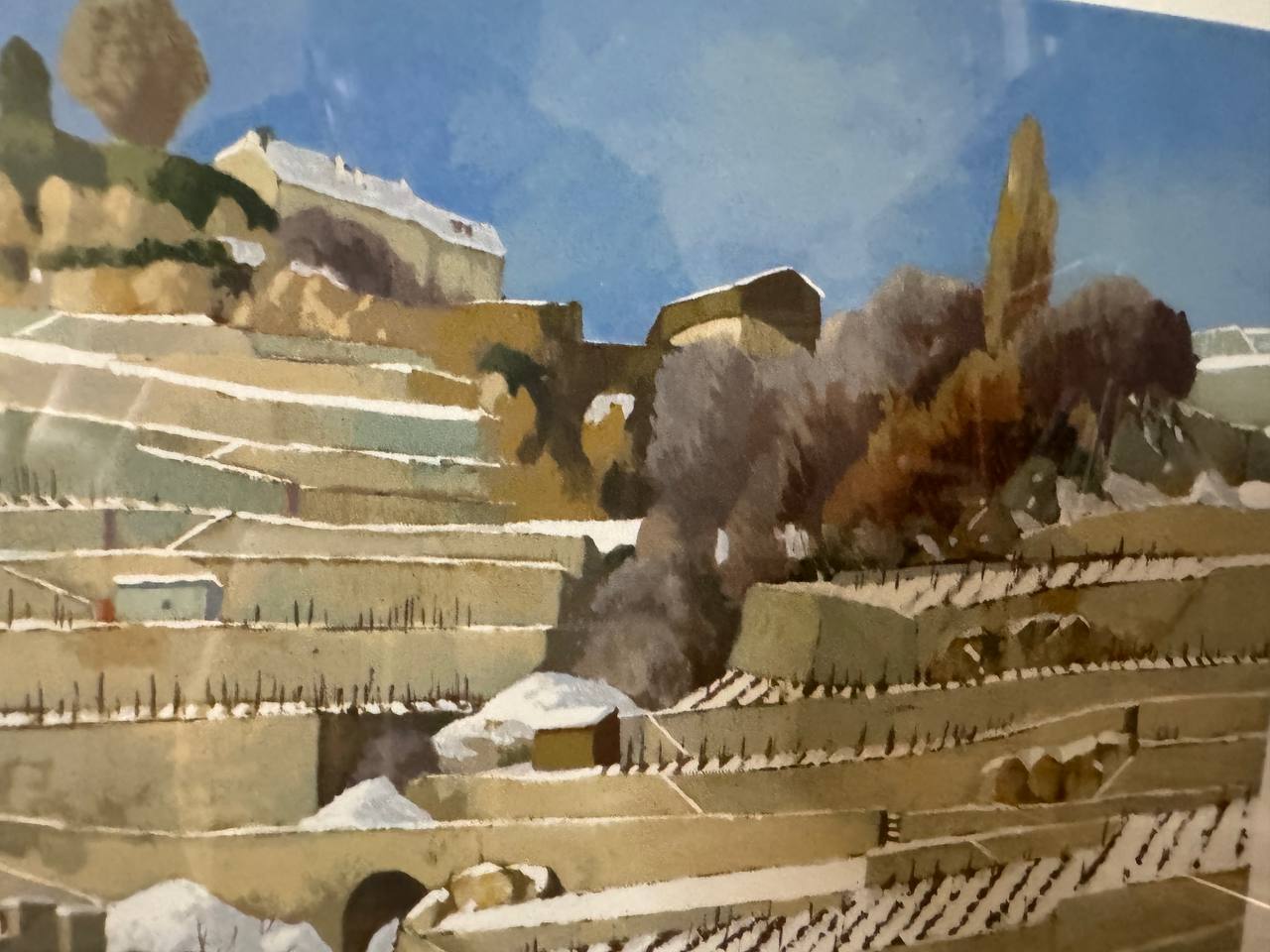 Winterliche Weinterrassen im Lavaux – Farblithographie von Michel Tenthorey, Chexbres (E.A. VIII/XIX) — Vorderseite