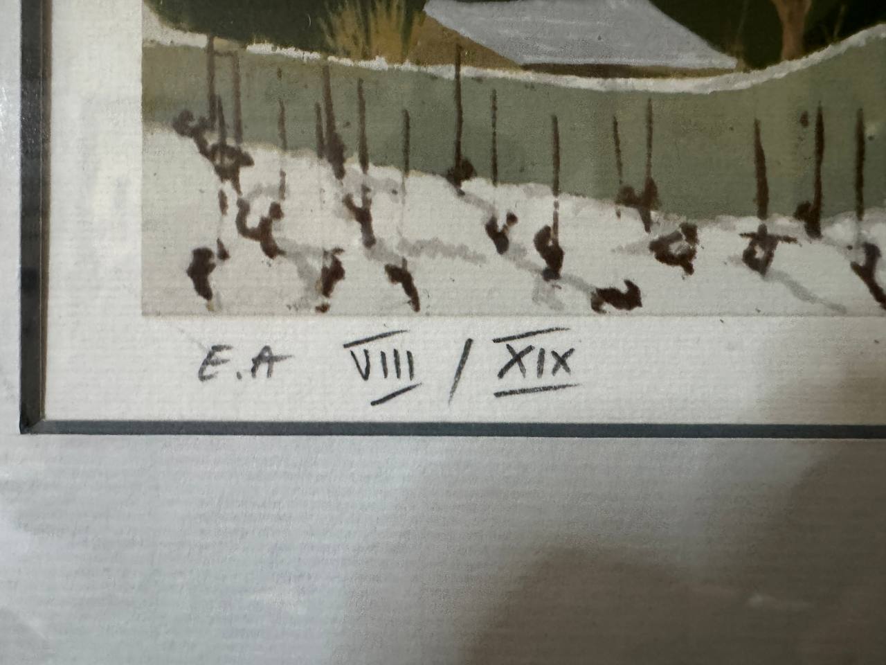 Winterliche Weinterrassen im Lavaux – Farblithographie von Michel Tenthorey, Chexbres (E.A. VIII/XIX) — Inschrift