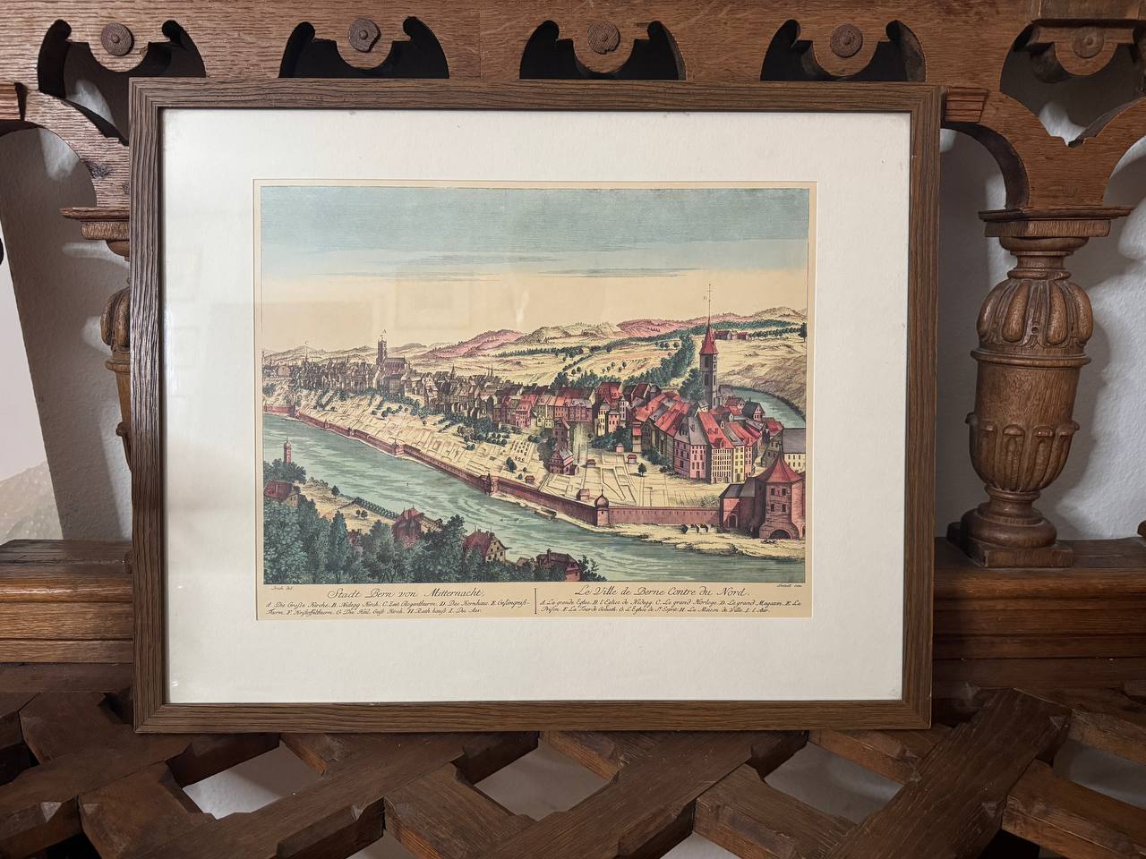 Stadt Bern von Mitternacht – Kolorierte Kupferstich-Vedute der Bundesstadt mit Aare — Vorderseite