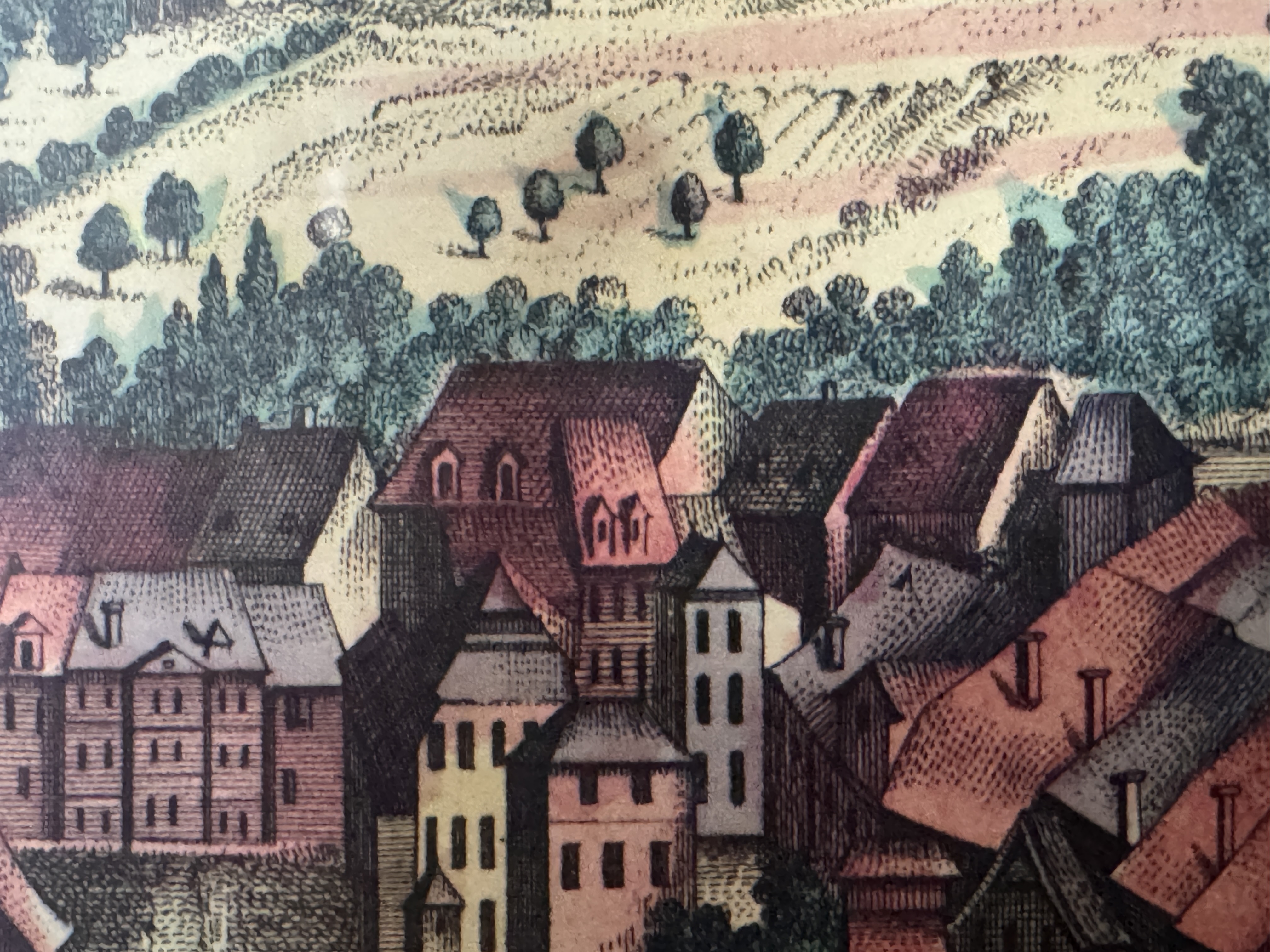 Stadt Bern von Mitternacht – Kolorierte Gesamtansicht mit der Aare, 18. Jahrhundert — Vorderseite
