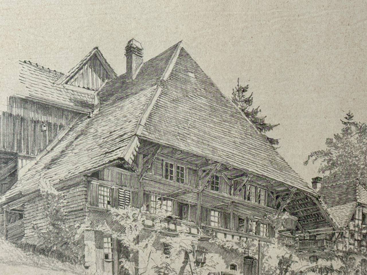 Bärtschofbauernhaus in Melchnau – Bleistiftzeichnung eines Emmentaler Bauernhofs, Juni 1962 — Kontext