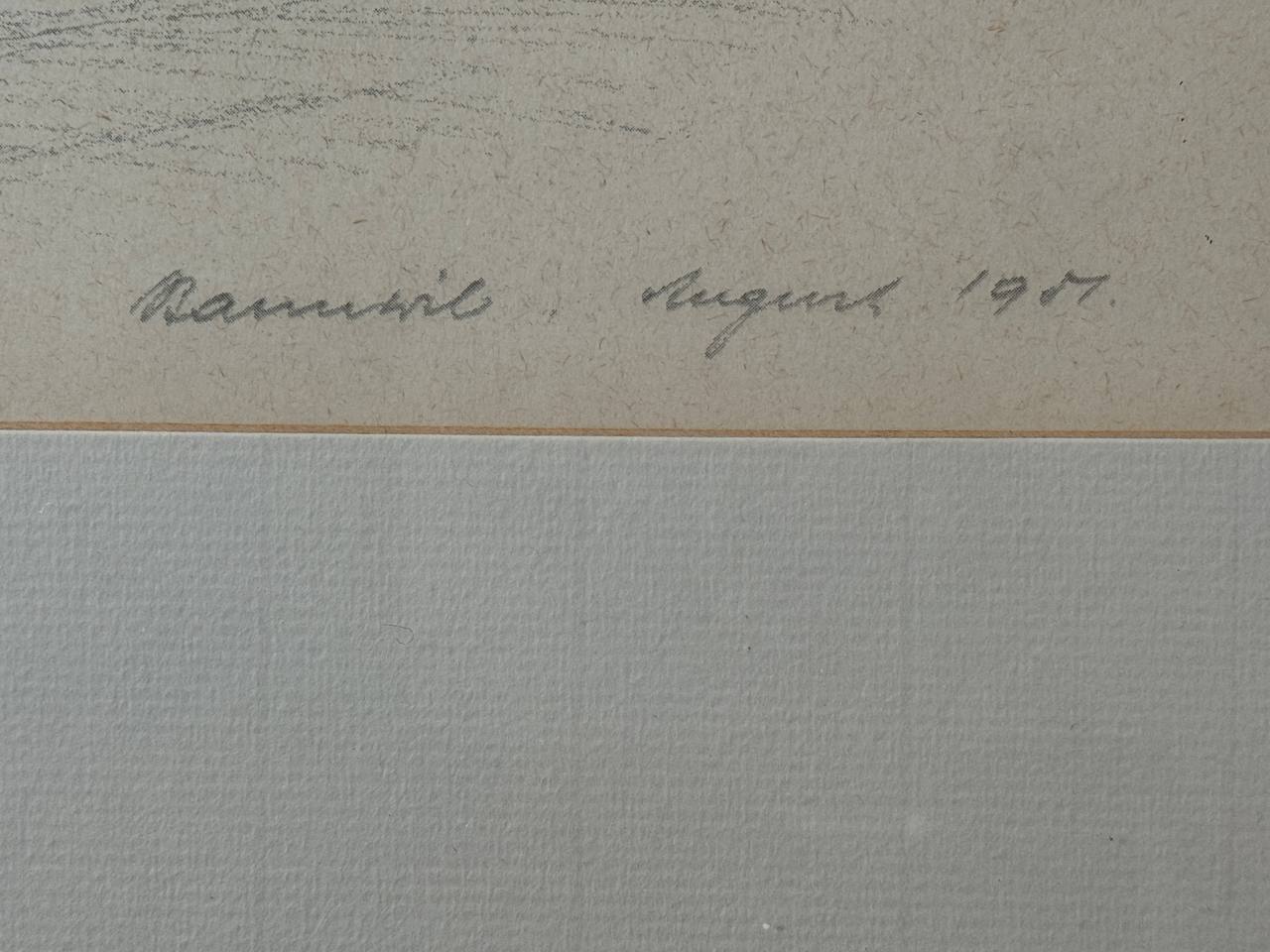 Emmentaler Bauernhaus in Ramiswil — Bleistiftzeichnung, August 1957 — Inschrift
