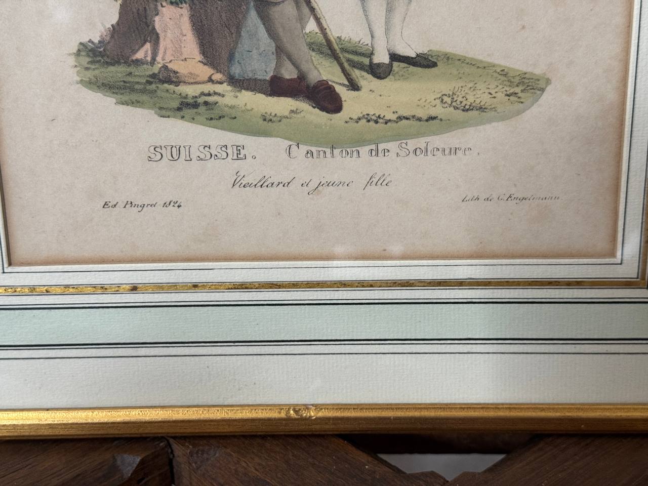 SUISSE. Canton de Soleure – Vieillard et jeune fille (Alter Mann und junges Mädchen in Solothurner Tracht) — Inschrift