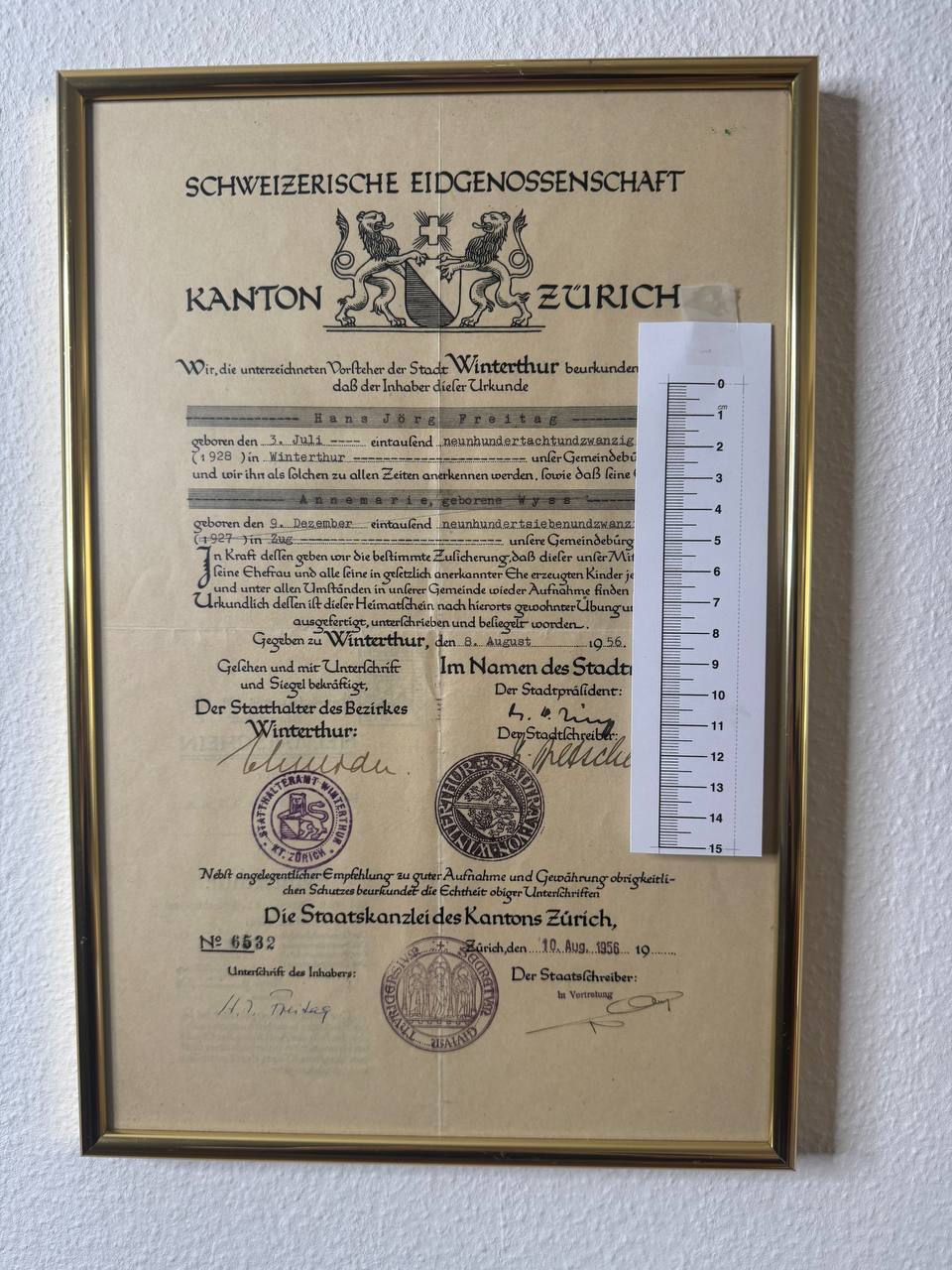 Heimatschein der Schweizerischen Eidgenossenschaft, Kanton Zürich – Winterthur 1956 — Kontext