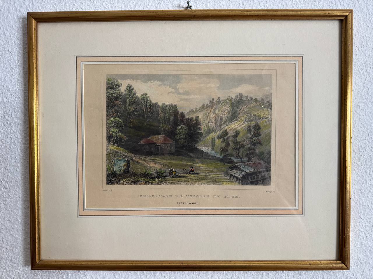 Hermitage de Nicolas de Flue (Unterwalden) – Kolorierter Stahlstich der Ranft-Einsiedelei — Vorderseite