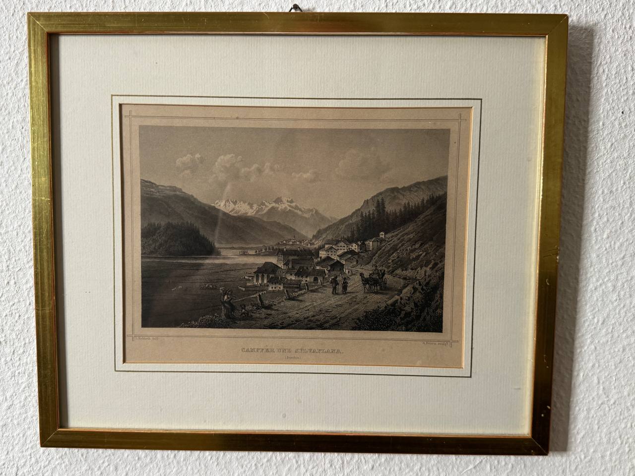 Campfèr and Silvaplana (Grisons) — Steel Engraving of the Engadine Lake Region, ca. 1850 — Vorderseite