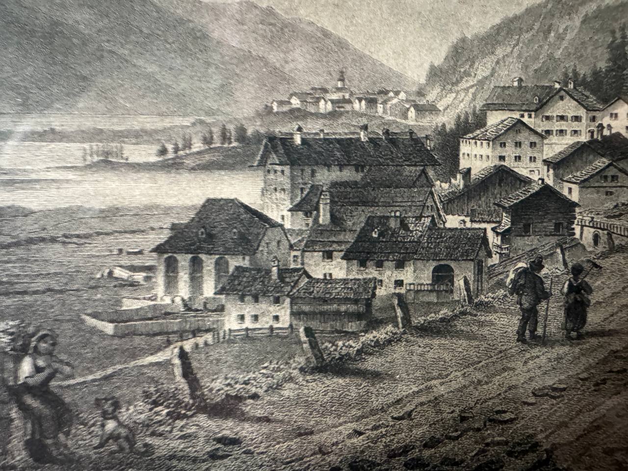 Campfèr and Silvaplana (Grisons) — Steel Engraving of the Engadine Lake Region, ca. 1850 — Kontext