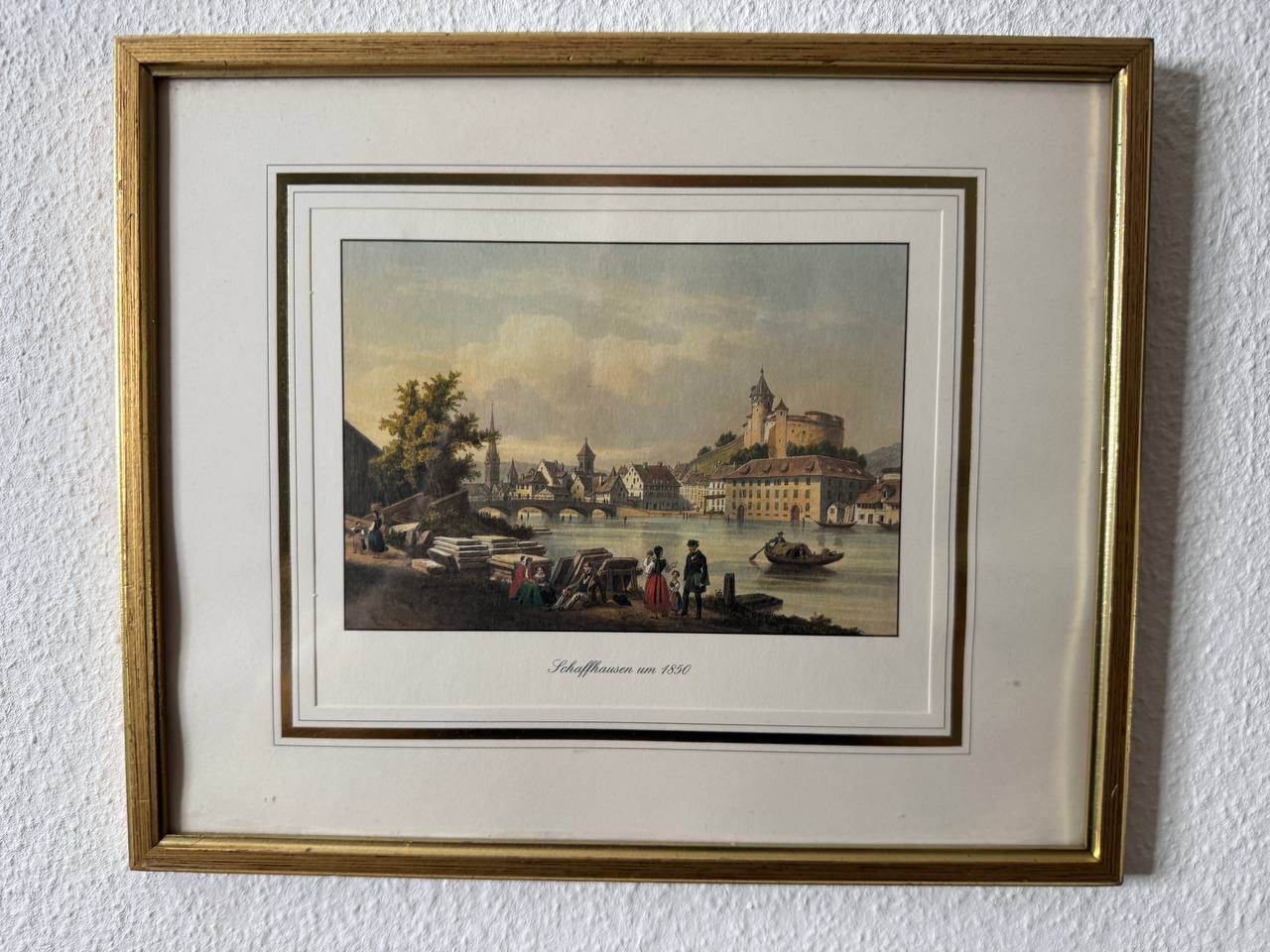Schaffhausen circa 1850 — Hand-Coloured View with Munot Fortress and Rhine Riverbank — Vorderseite