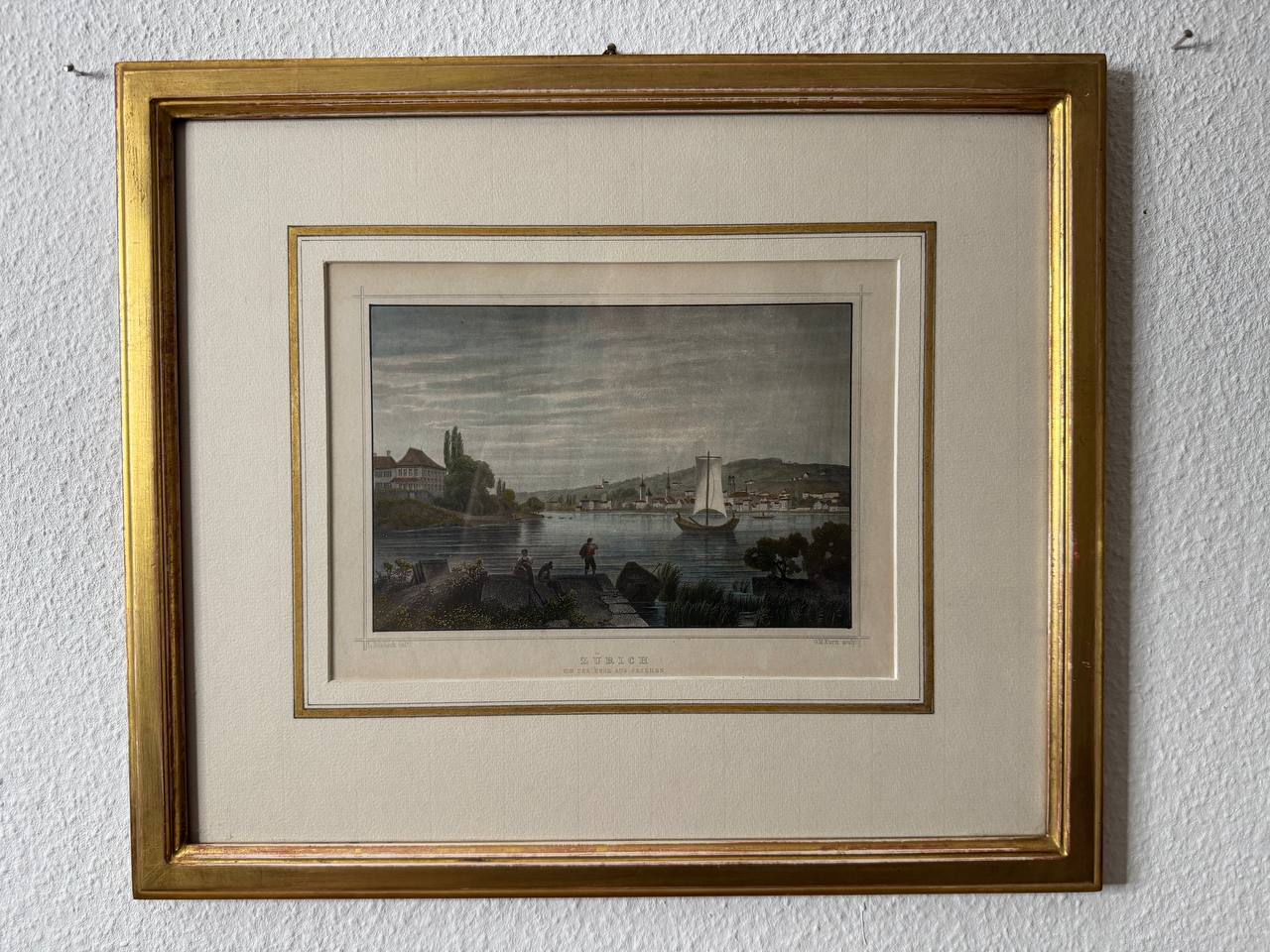 Zurich – Seen from the Enge. Hand-Coloured Steel Engraving after L. Rohbock, c. 1850 — Vorderseite