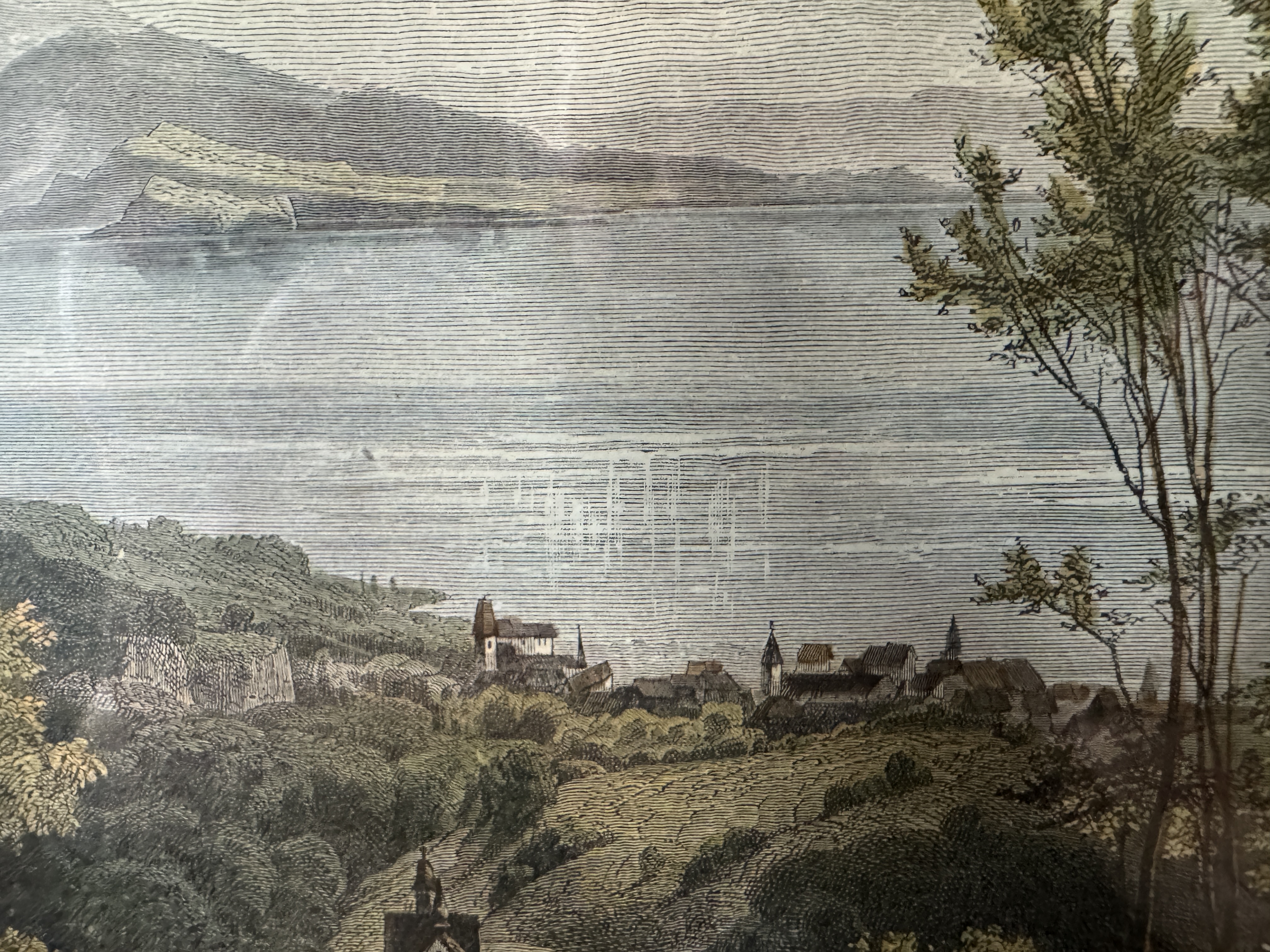 Le Lac de Zoug – Kolorierter Holzstich mit Blick auf den Zugersee und den Rigi — Kontext