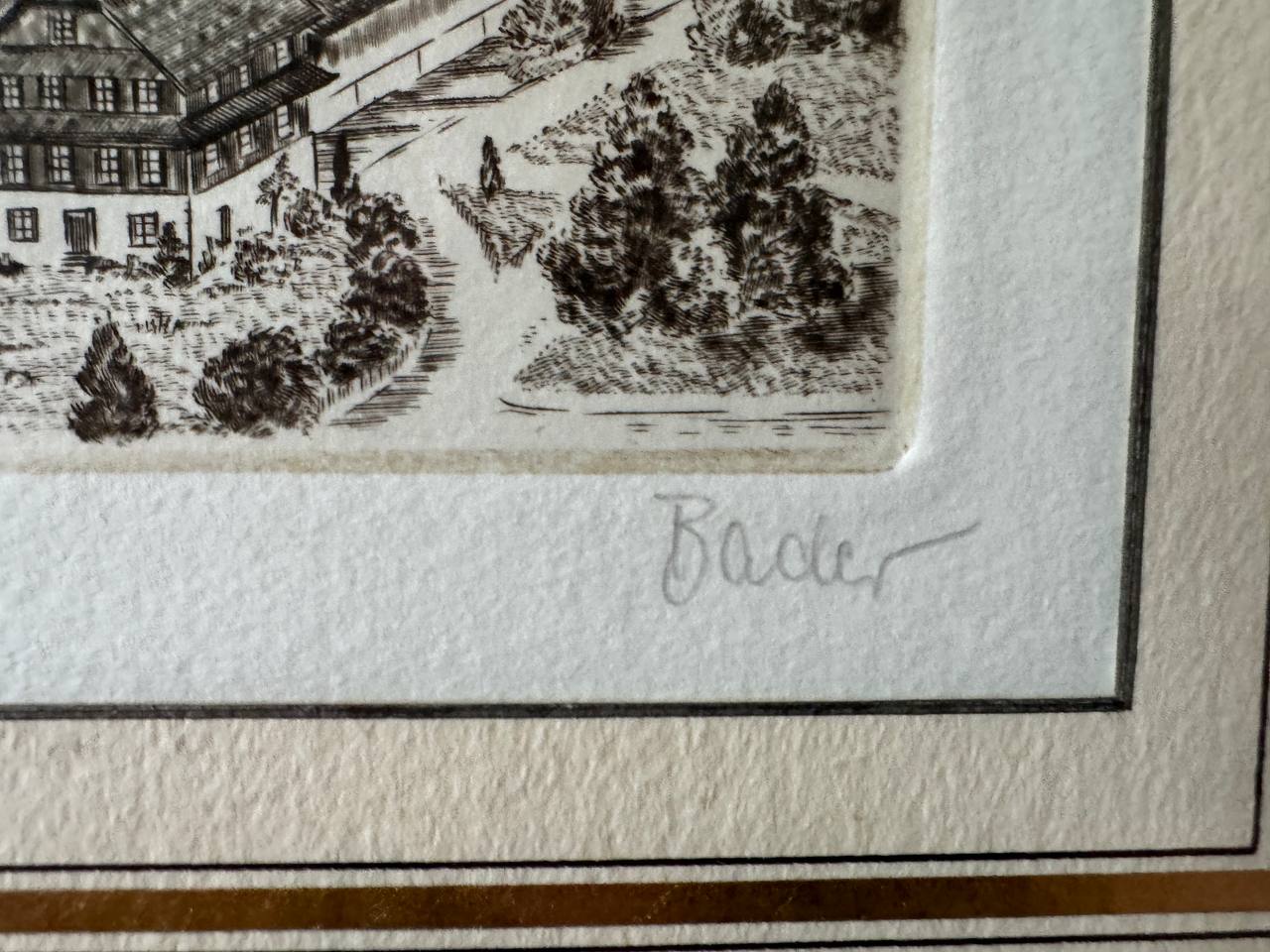 Hochdorf – Original-Radierung der Pfarrkirche St. Martin, handsigniert von Bader, nummeriert 12/200 — Signatur