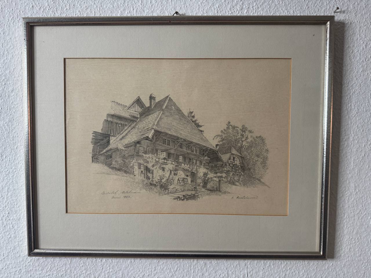 Birlihof, Melchnau – Bernese Farmhouse, Pencil Drawing 1962 — Vorderseite