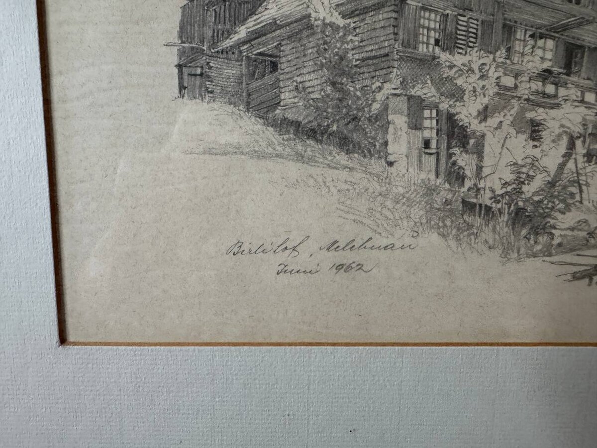 Birliloch, Melchnau – Emmentaler Bauernhaus, Federzeichnung 1962 — Inschrift