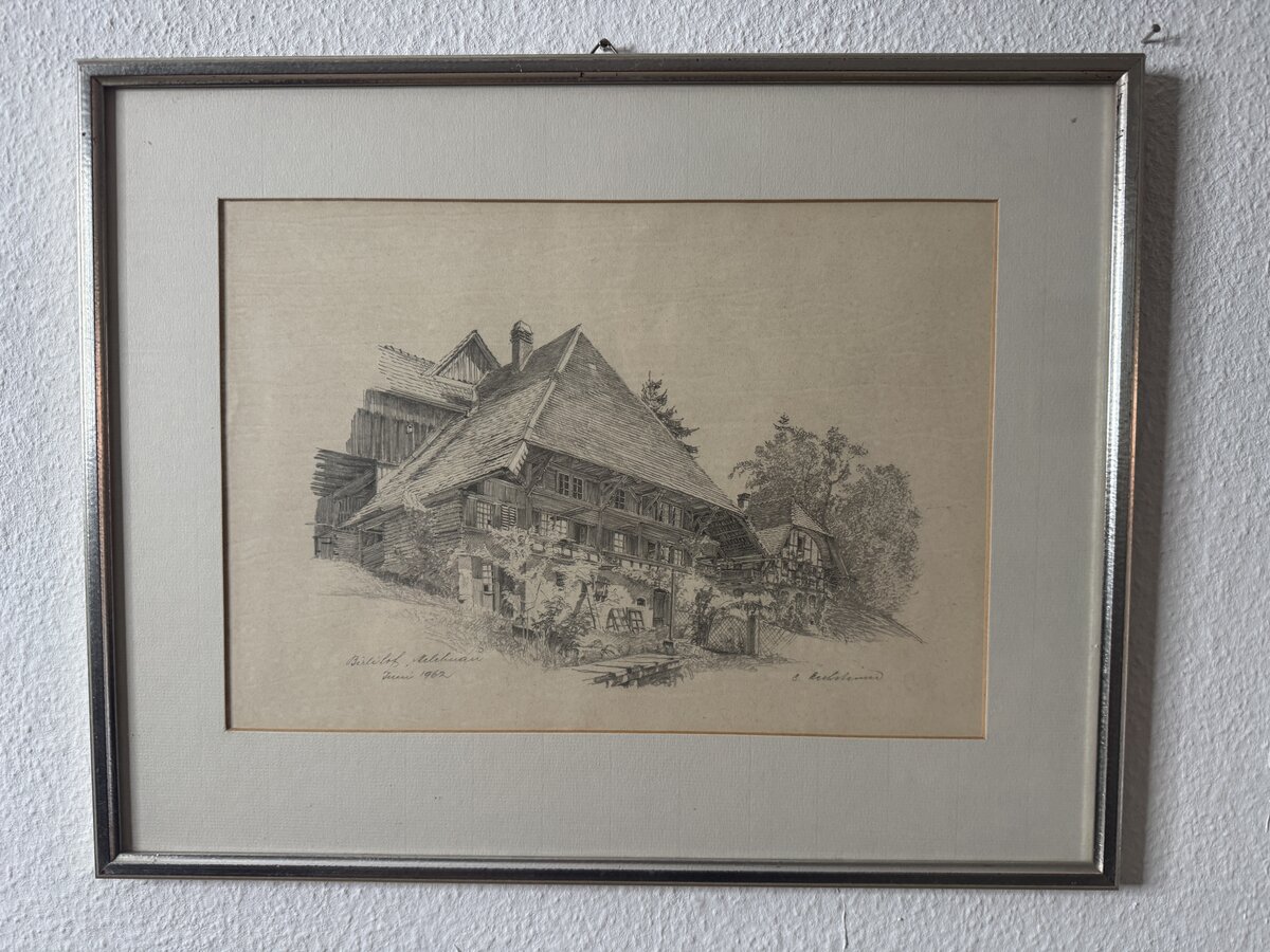 Birliloch, Mellibnau — Emmental Farmhouse, Pencil Drawing 1962 — Vorderseite