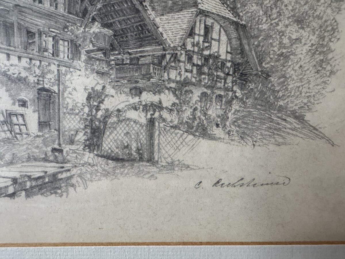 Birliloch, Mellibnau — Emmental Farmhouse, Pencil Drawing 1962 — Signatur