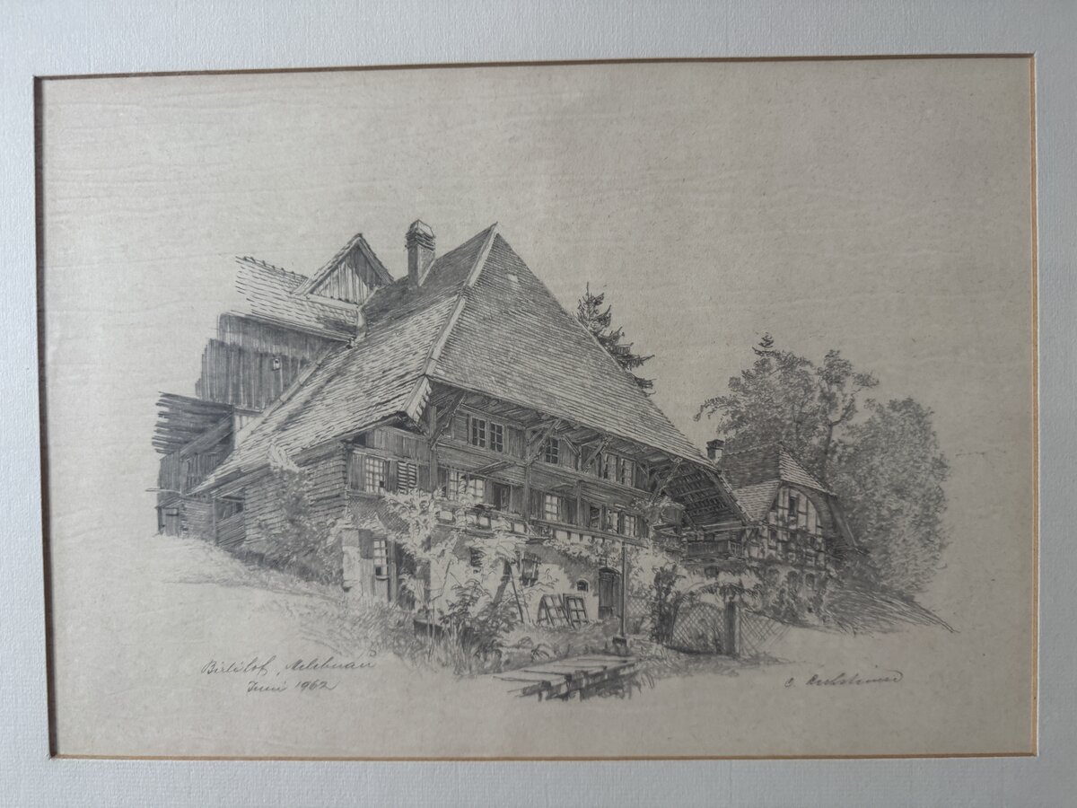 Birliloch, Mellibnau — Emmental Farmhouse, Pencil Drawing 1962 — Vorderseite