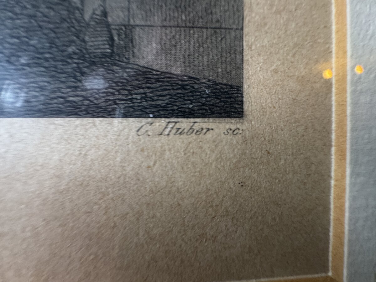 Schwyz – Market Square with the Mythen Peaks, Steel Engraving by C. Huber, Publisher Chr. Krüsi Basel — Signatur
