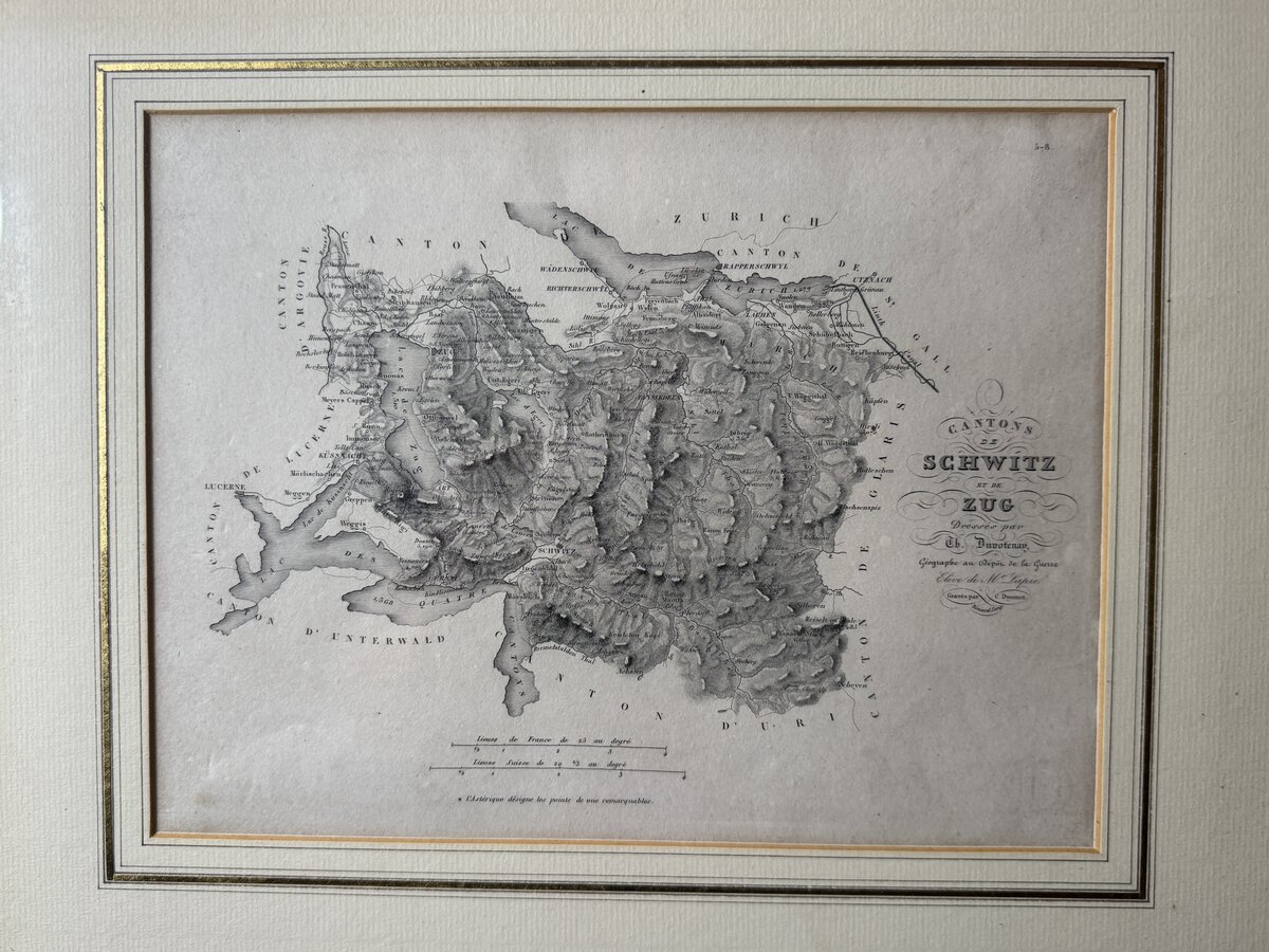 Cantons de Schwitz et de Zug – Copper Engraving Map by Th. Duvotenay, c. 1840 — Vorderseite