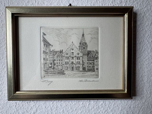 Stadtansicht Zug mit Brunnen und Turm, 19. Jh.
