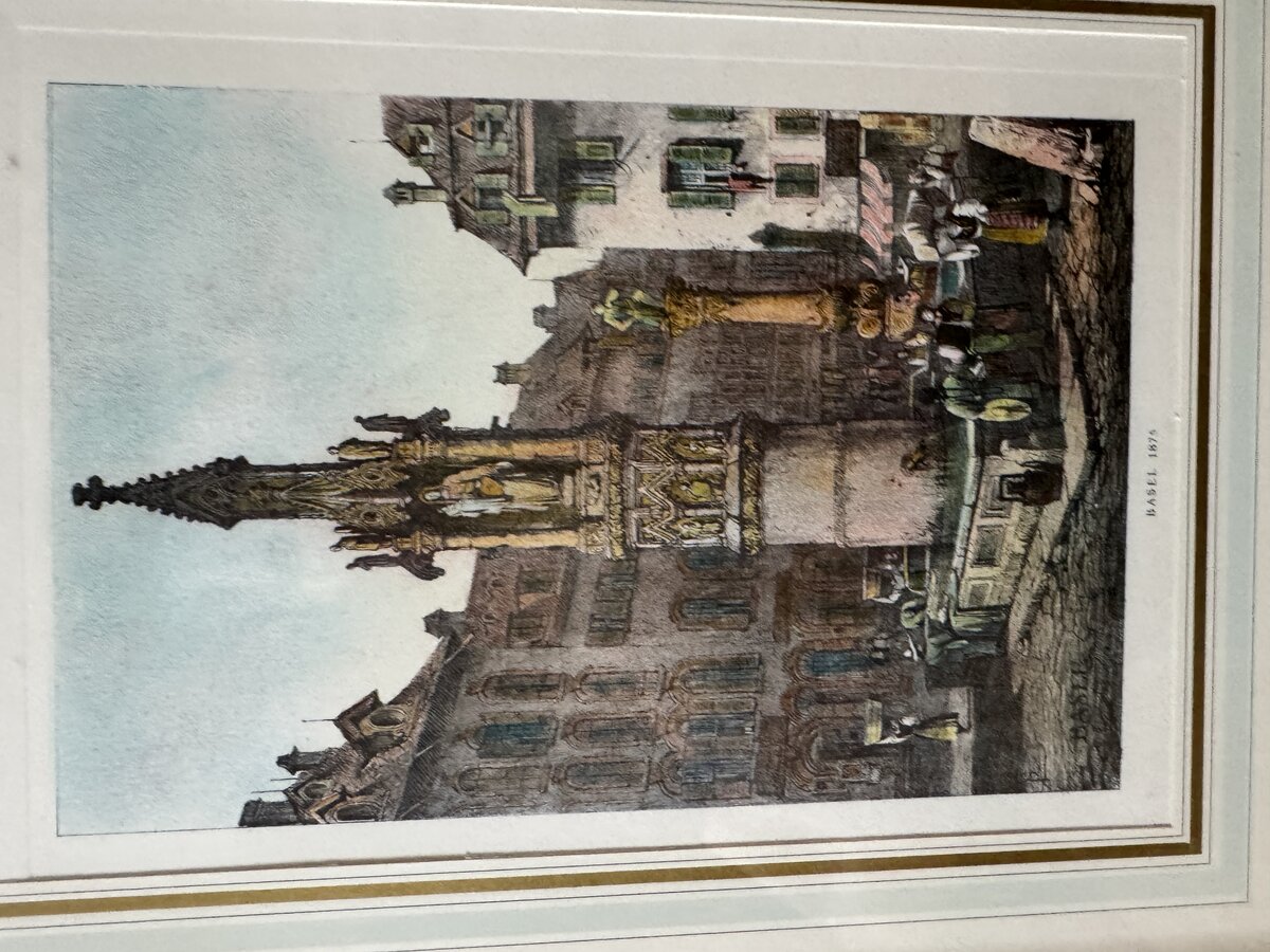 Basel 1875 – The Gothic Fish Market Fountain with Market Scene — Vorderseite