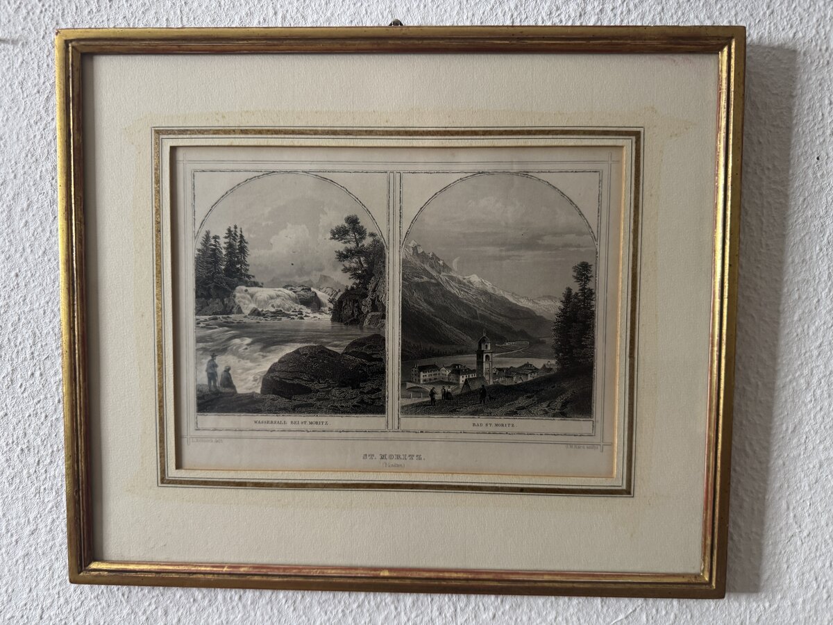 St. Moritz (Grisons) — Waterfall near St. Moritz & Bad St. Moritz, Double View after Ludwig Rohbock — Vorderseite