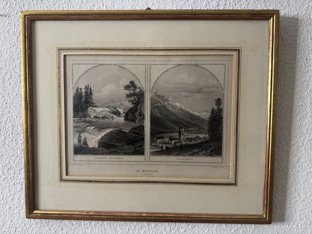 St. Moritz — Wasserfall & Bad St. Moritz, Stahlstich nach Rohbock