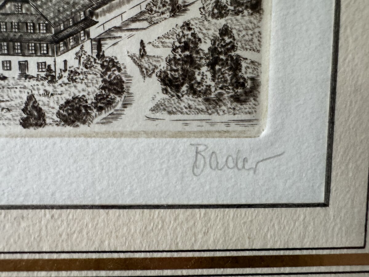 Hochdorf – Dorfansicht mit Pfarrkirche St. Martin, signierte Original-Radierung von Bader — Signatur