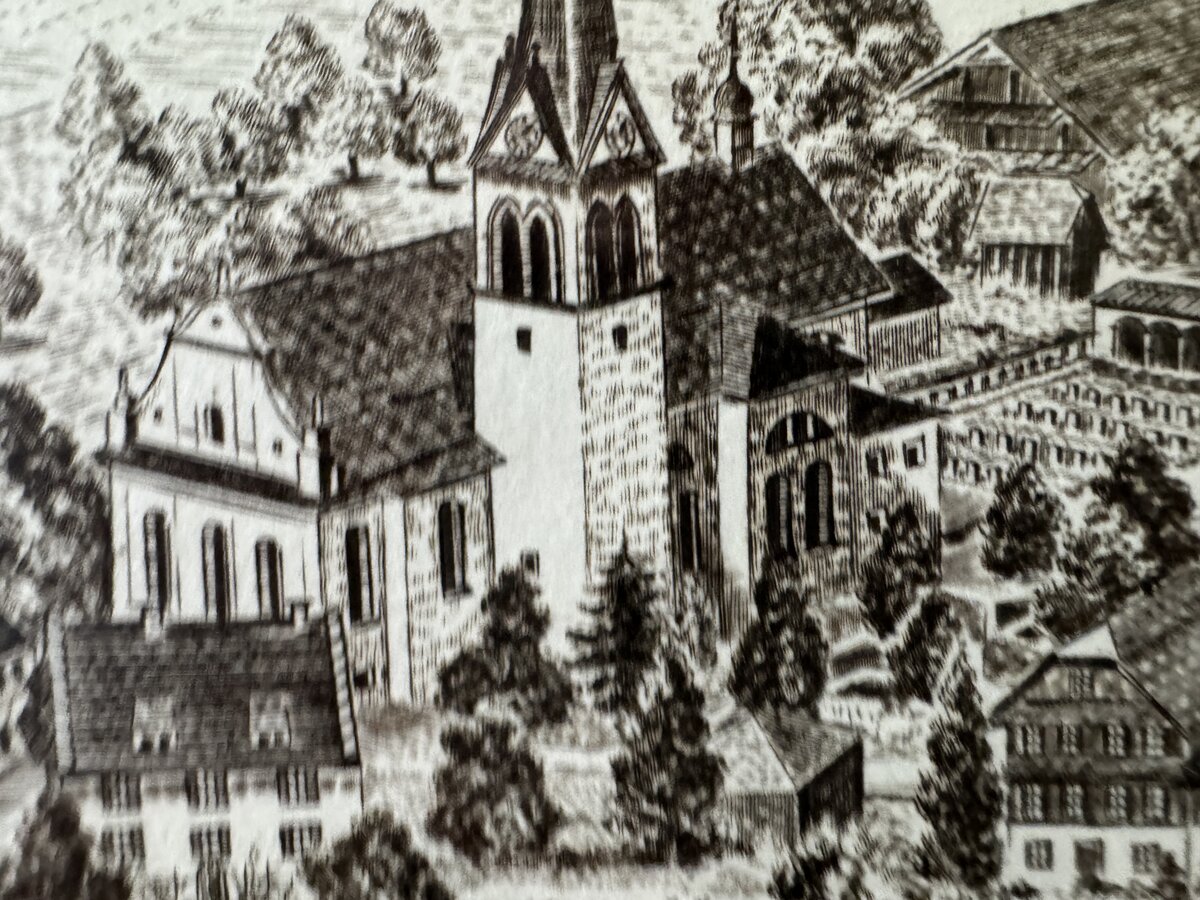 Hochdorf – Dorfansicht mit Pfarrkirche St. Martin, signierte Original-Radierung von Bader — Kontext