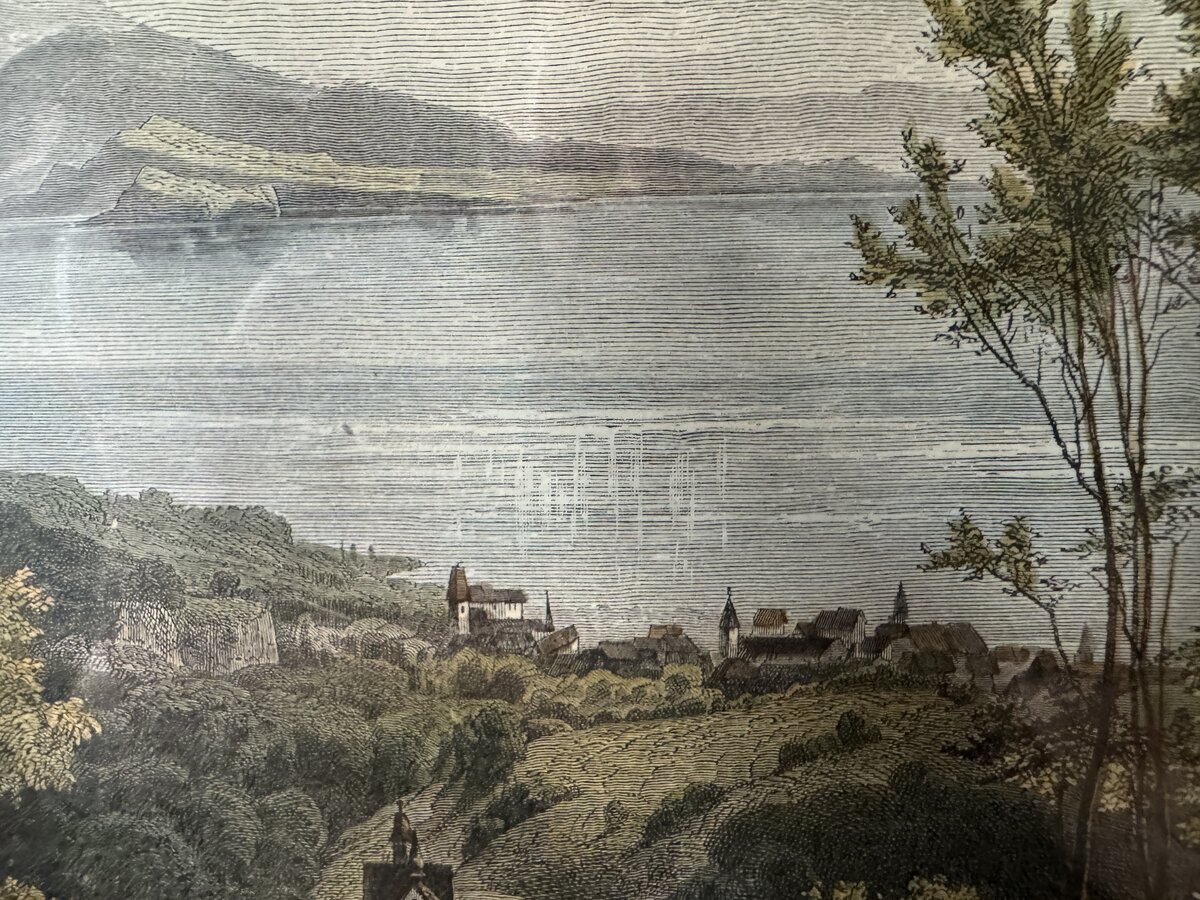 Le Lac de Zoug – Kolorierter Holzstich des Zugersees mit Blick auf den Rigi — Kontext