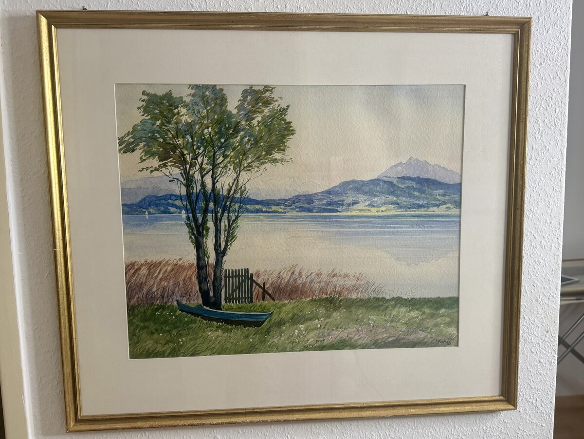 Watercolour 'Lake Zug with a View of Mount Pilatus' by H. Hartlieb — Vorderseite