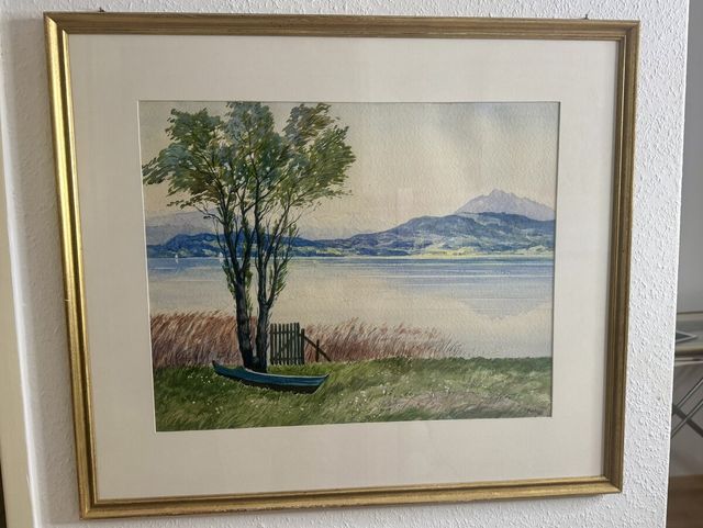 Aquarell «Zugersee mit Pilatusblick» – H. Hartlieb, gerahmt