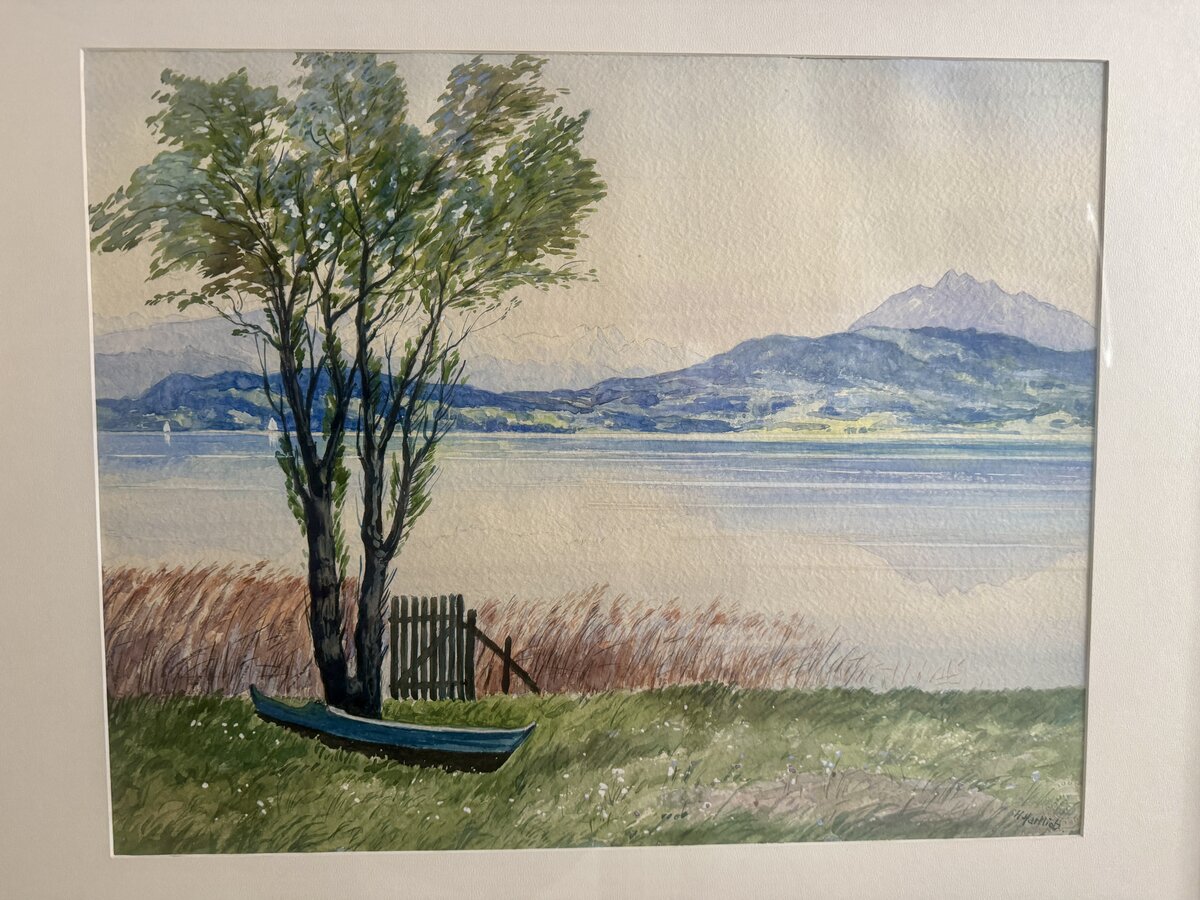 Watercolour 'Lake Zug with a View of Mount Pilatus' by H. Hartlieb — Vorderseite